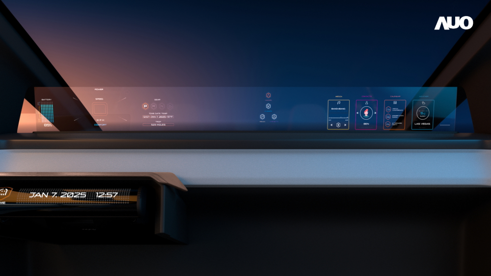 jinnian金年会无界透明显示接口(Horizon Image Glass)透过车运算方案整合仪表板、中控台及副驾显示器，一体式全景呈现，提供乘用者清晰的前方视野、行车必要信息与娱乐功能